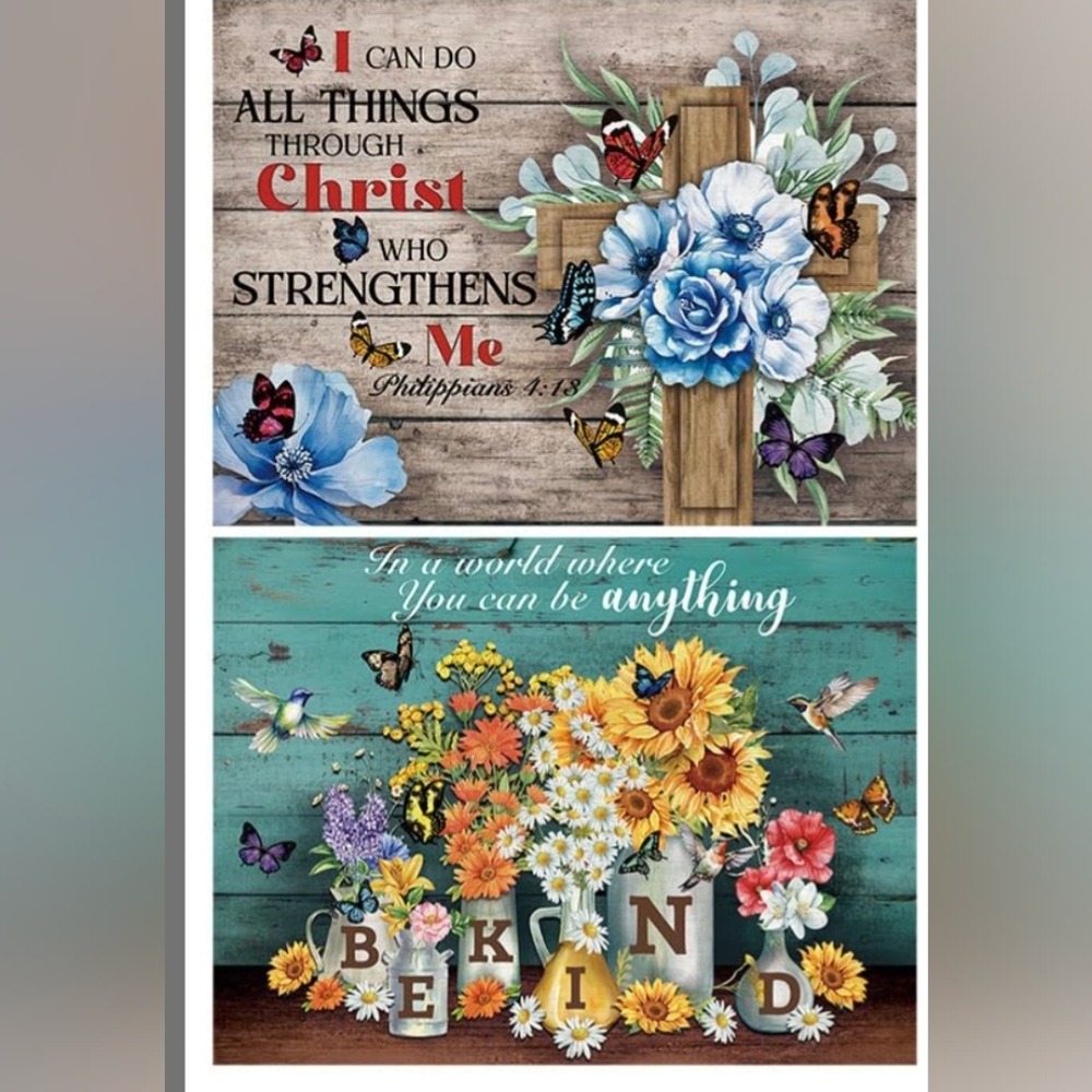 DIAMOND dot Painting Art Kits, Qty 2, Inspirational Floral Farmhouse Spring